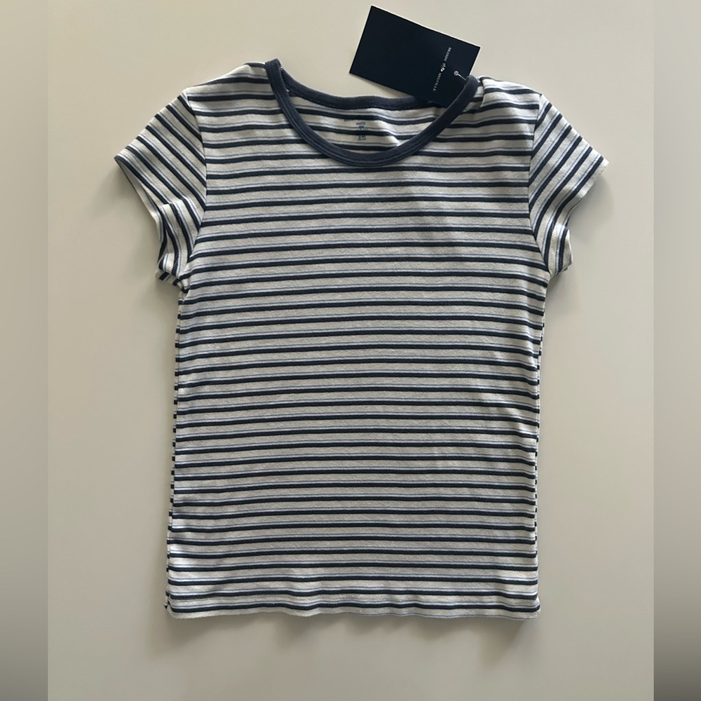 Brandy Melville Navy Blue and White Striped Tee